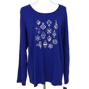 Karen Scott Holiday Ornament Embellished Knit Top